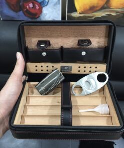 Hộp da 4 điếu kèm dao và khò có đục