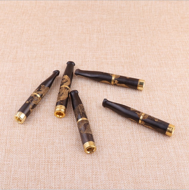 Tẩu gỗ xì gà mini 2 khoang lọc - Chạm khắc