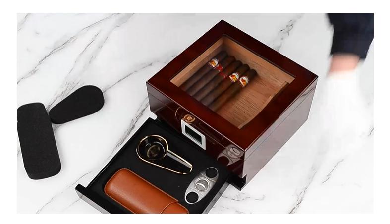 Hộp giữ ẩm xì gà có ngăn phụ kiện (sức chứa 40-60 điếu) - Ảnh 6